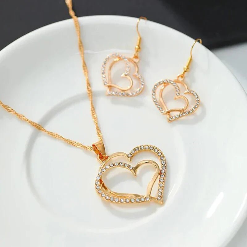 Heart Shaped Rhinestone Jewelry Set for Women - blibon.com